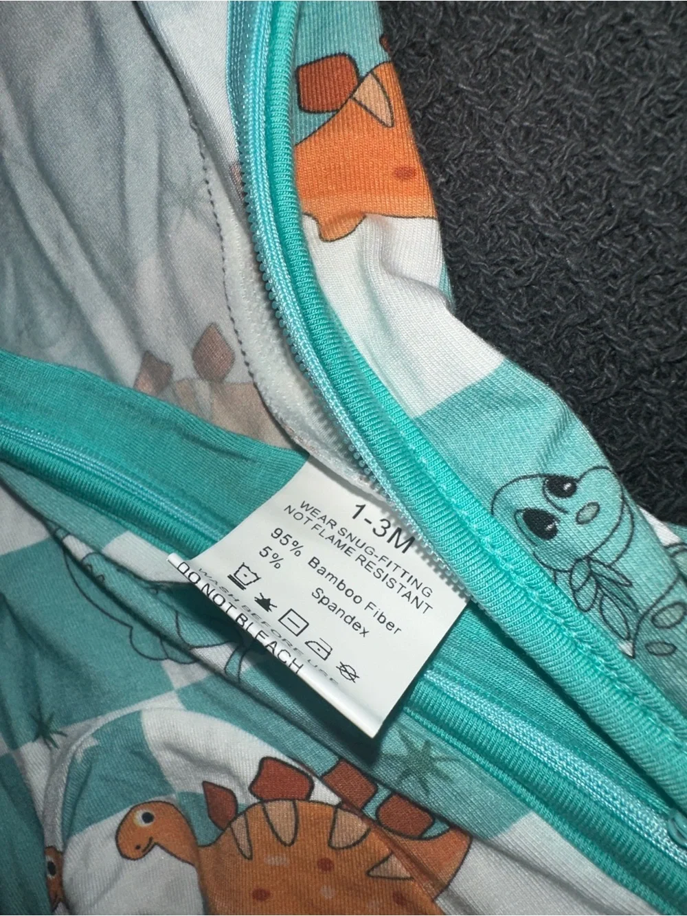 Baby 0/3 months Shortie Romper in Black Galaxy Print and Teal Dino Check